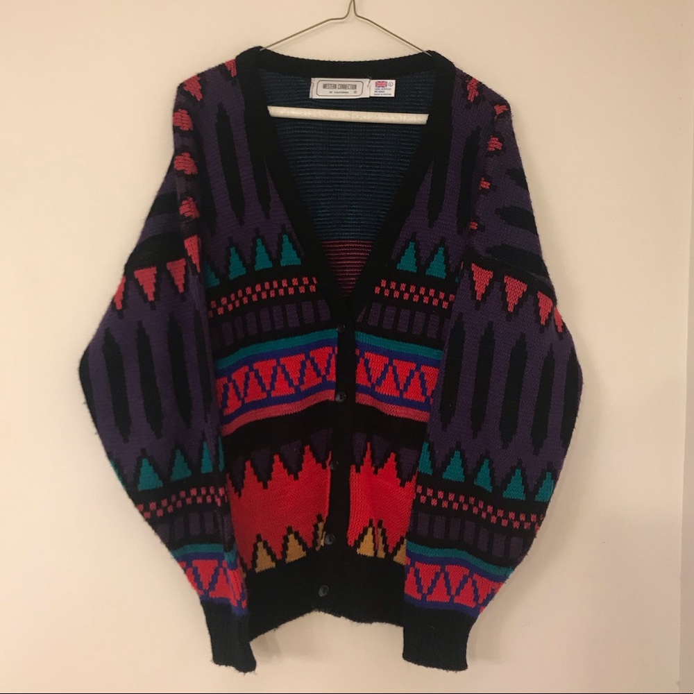 1980s Vintage Style Tribal Print Cardigan